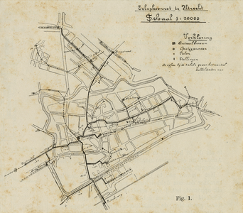 39993 Plattegrond van de stad Utrecht met weergave van het telefoonnet.